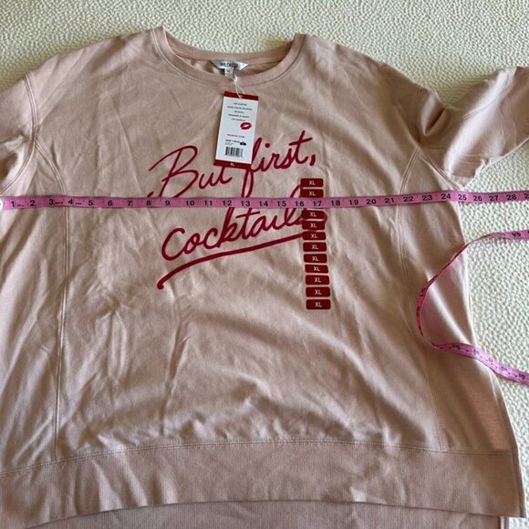 Wildfox Statement Sweathsirt But First Cocktails Blush Pink Sz XL - Picture 12 of 13
